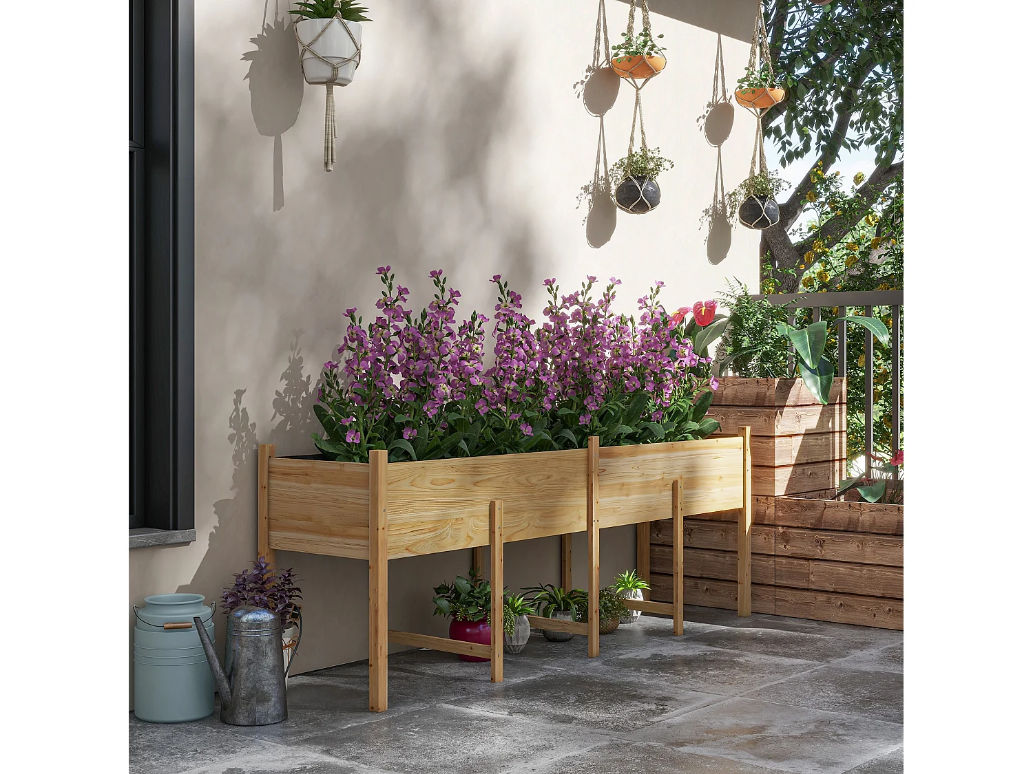 Jardinière sur pied potager grande taille inserts d'irrigation + feutre de drainage inclus bois sapin pré-huilé