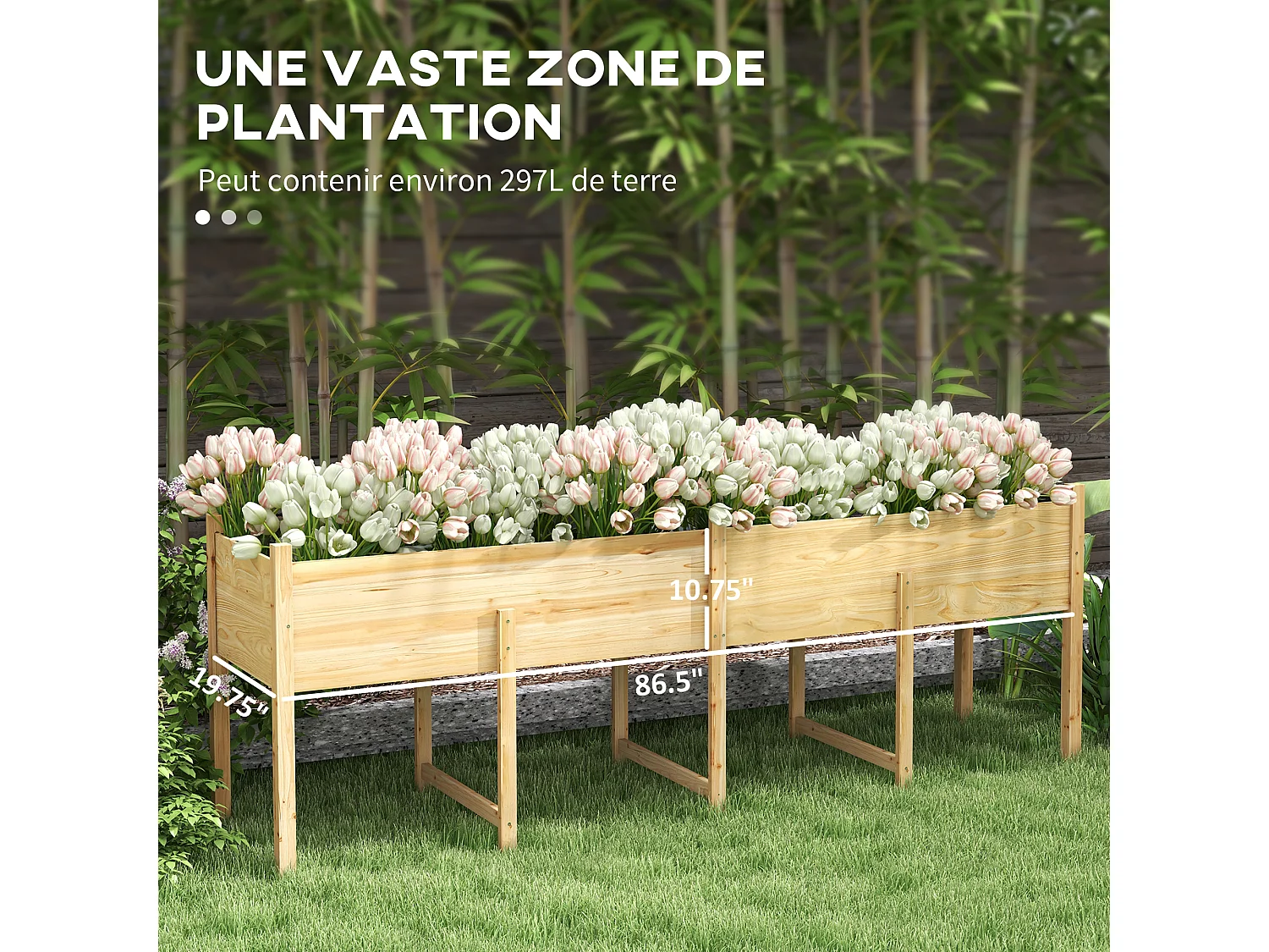 Jardinière sur pied potager grande taille inserts d'irrigation + feutre de drainage inclus bois sapin pré-huilé