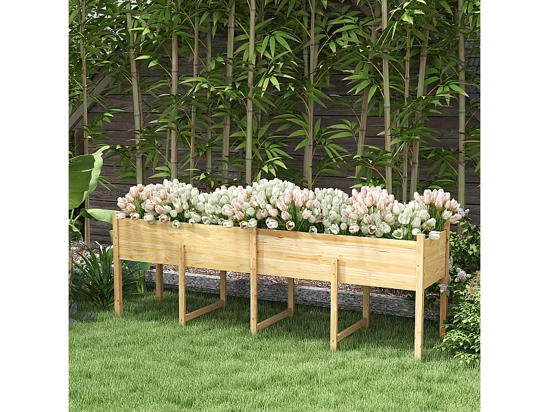 Jardinière sur pied potager grande taille inserts d'irrigation + feutre de drainage inclus bois sapin pré-huilé