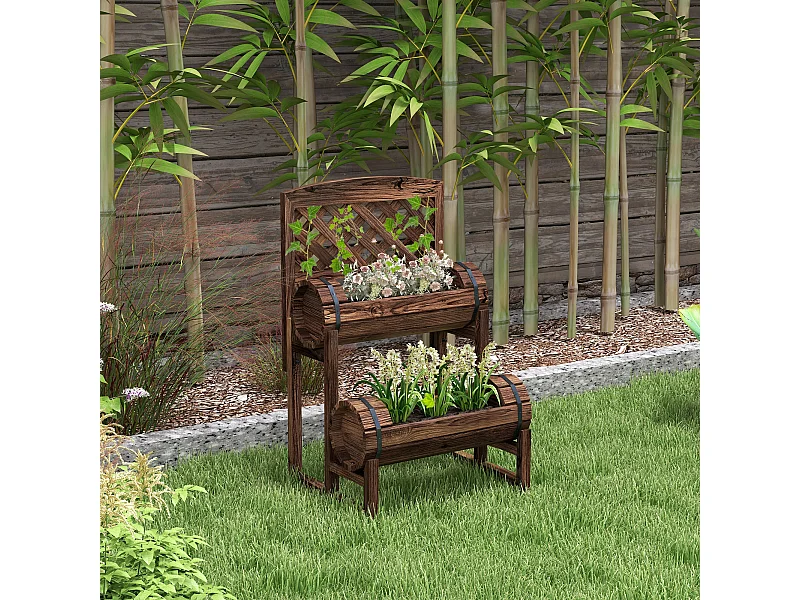 Jardinière surélevée potager sur pied 2 niveaux et treillis