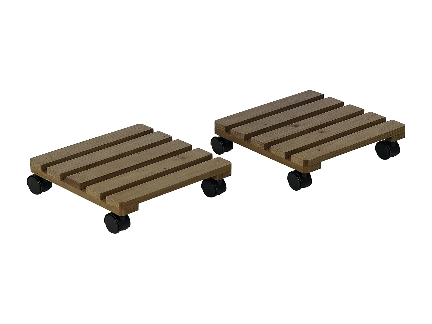Porte plante à roulettes - support de pots de fleurs à roulettes - lot de 2 - bois sapin pré-huilé