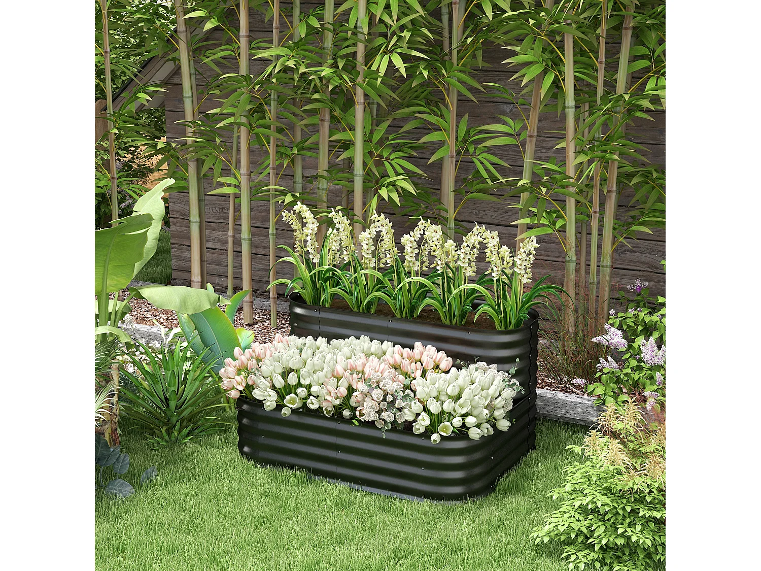 Carré potager jardinière 2 niveaux tôle acier ondulée noir