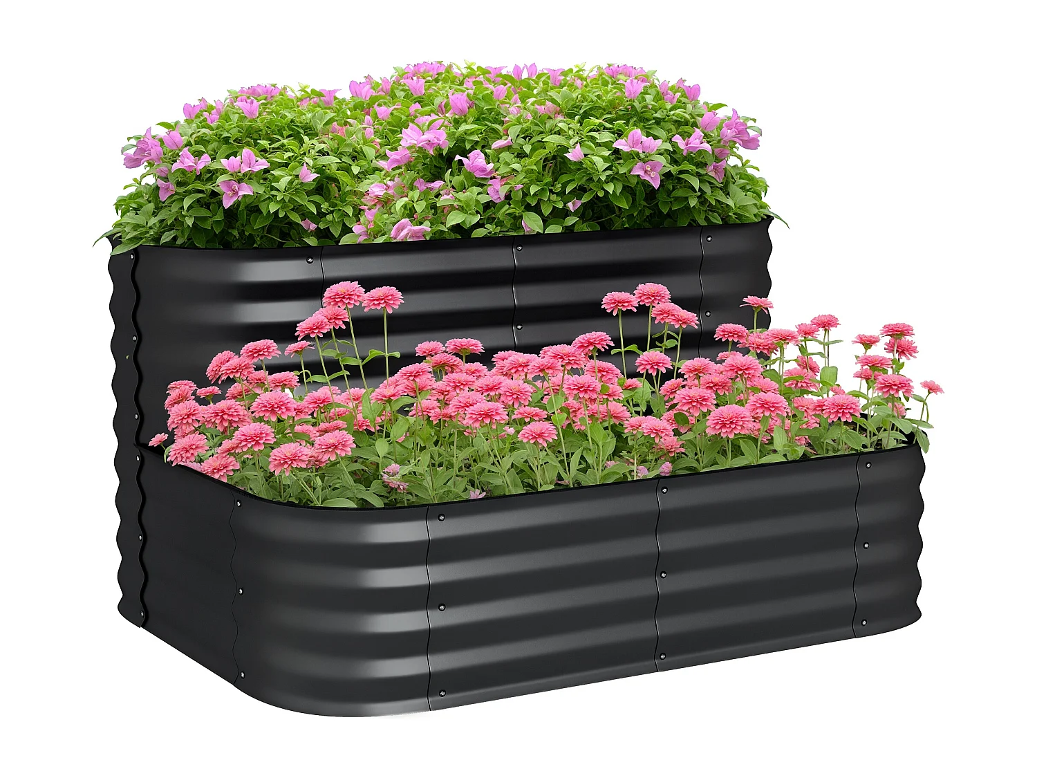 Carré potager jardinière 2 niveaux tôle acier ondulée noir