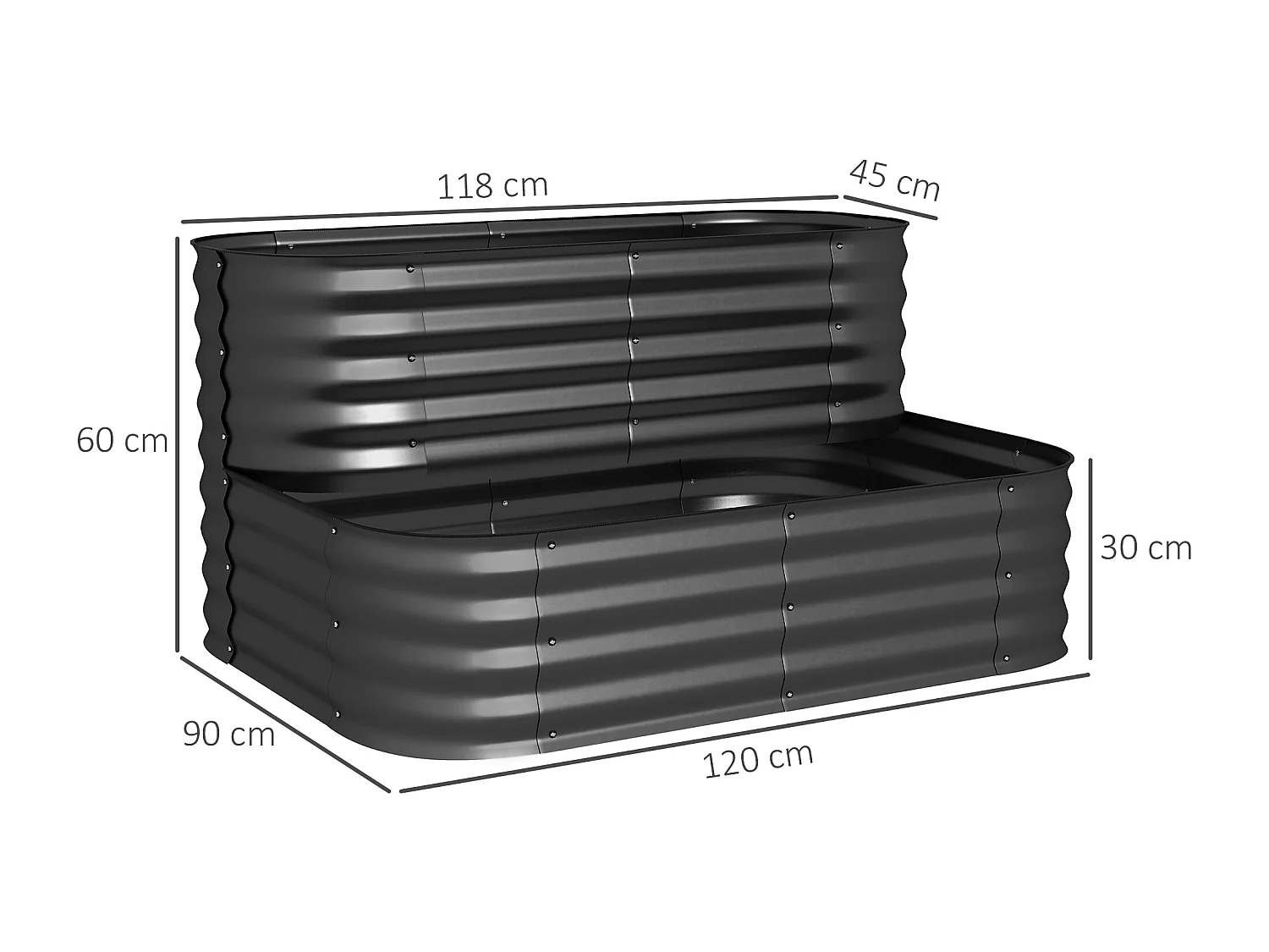 Carré potager jardinière 2 niveaux tôle acier ondulée noir