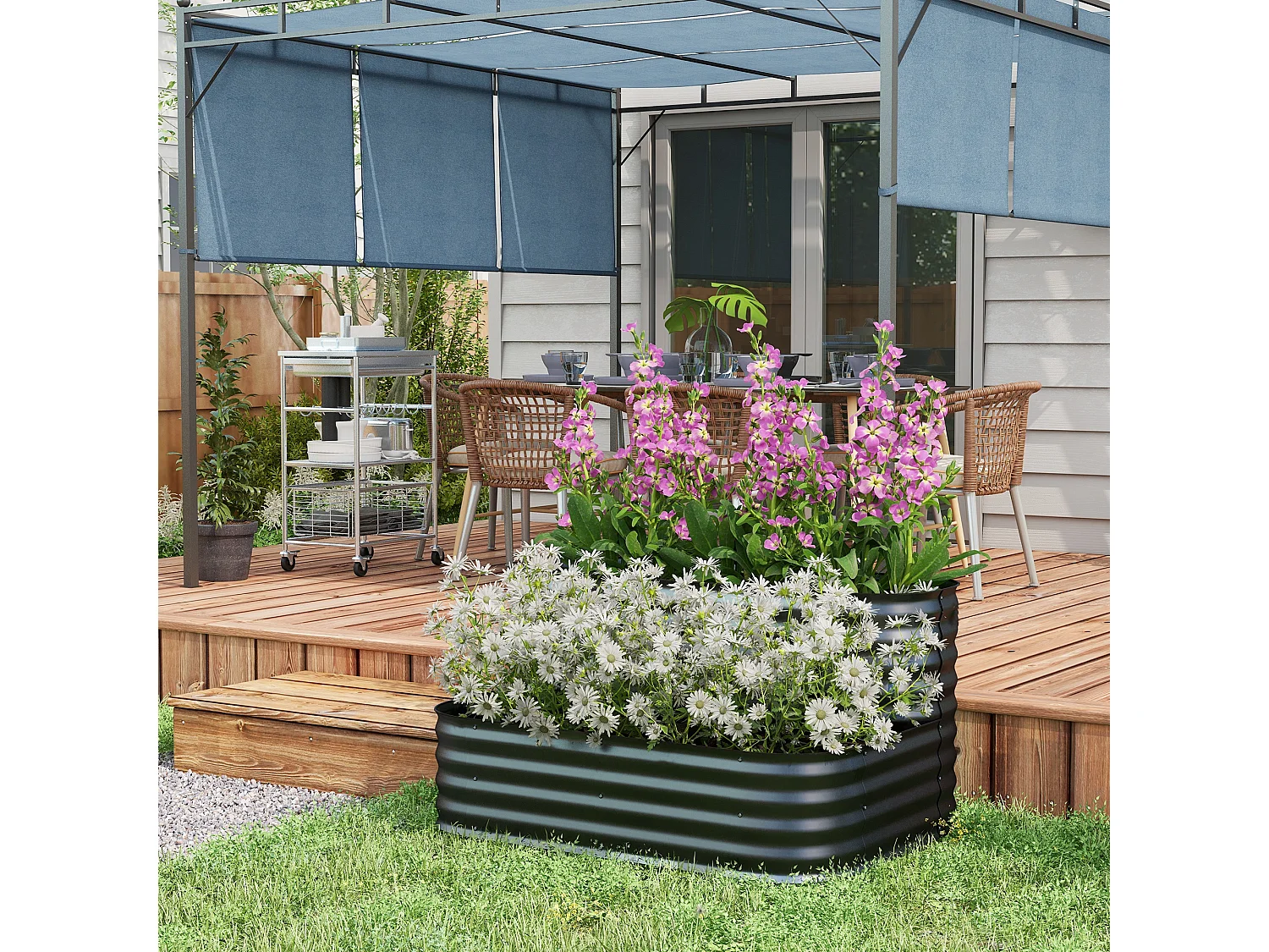 Carré potager jardinière 2 niveaux tôle acier ondulée noir