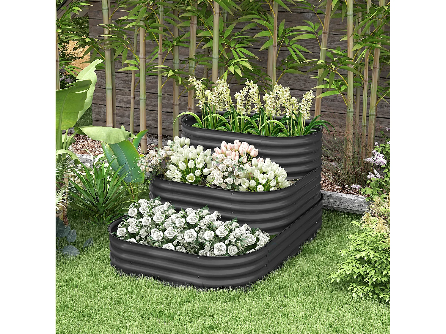 Carré potager jardinière 3 niveaux tôle acier ondulée gris