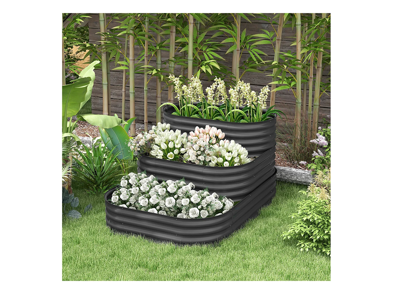 Carré potager jardinière 3 niveaux tôle acier ondulée gris
