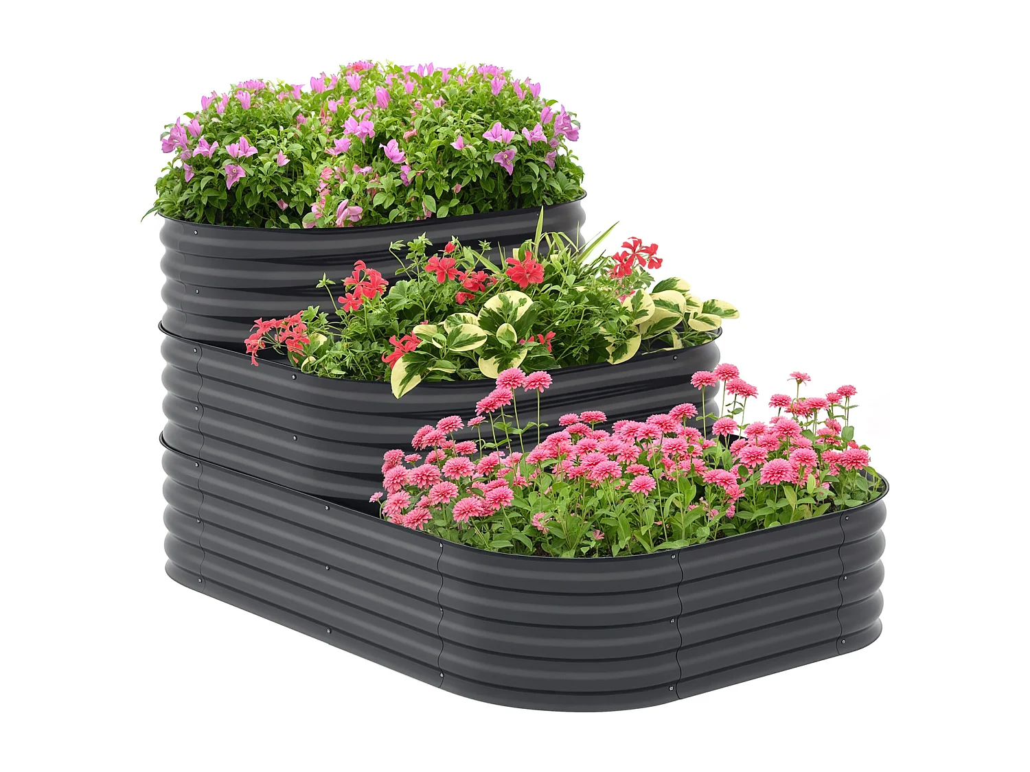 Carré potager jardinière 3 niveaux tôle acier ondulée gris