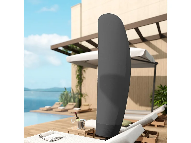 Housse de protection imperméable pour parasol droit avec fermeture éclair et cordon de serrage polyester PVC haute densité noir