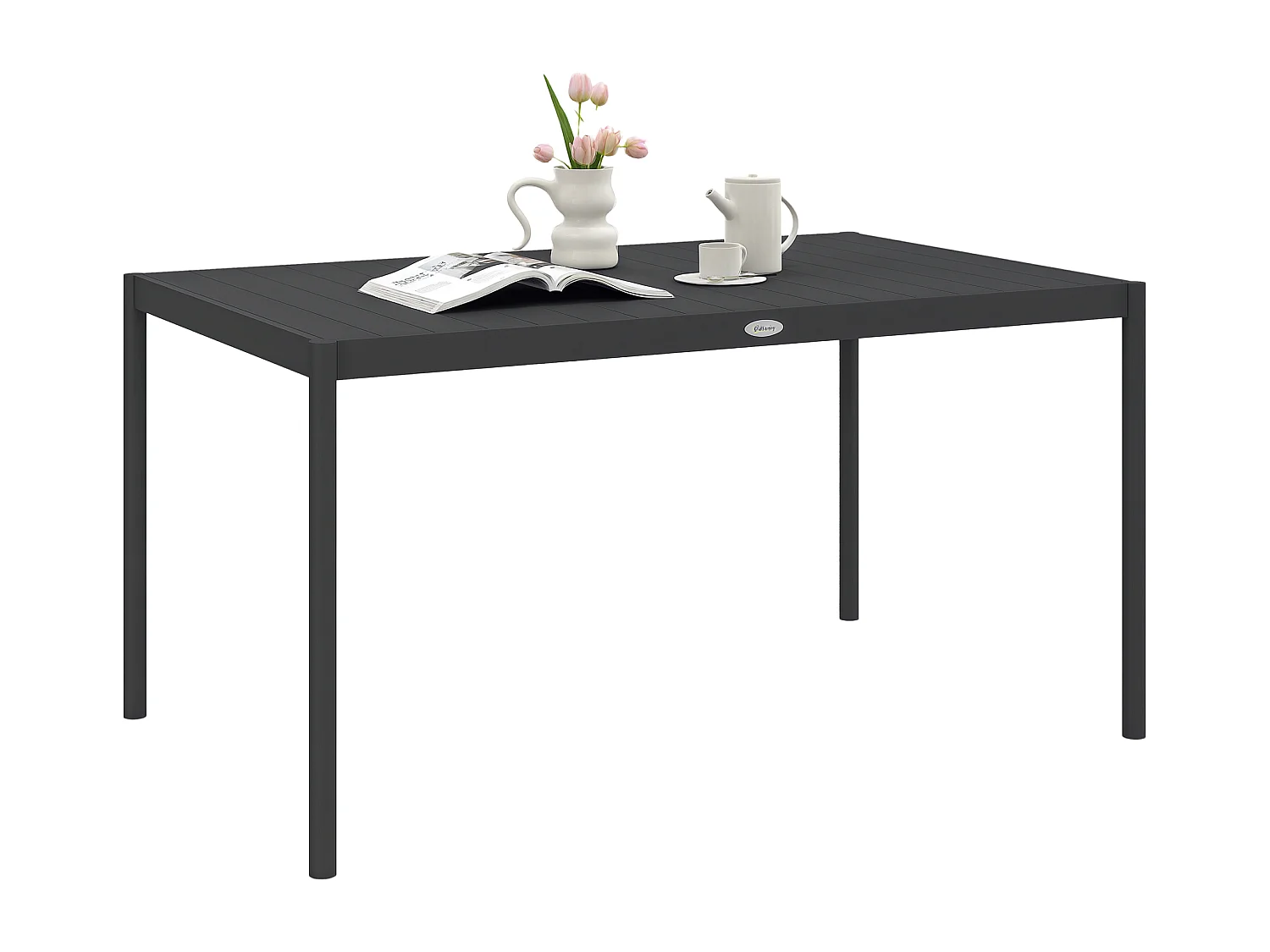 Table de jardin rectangulaire 6 personnes plateau lattes aspect bois alu gris