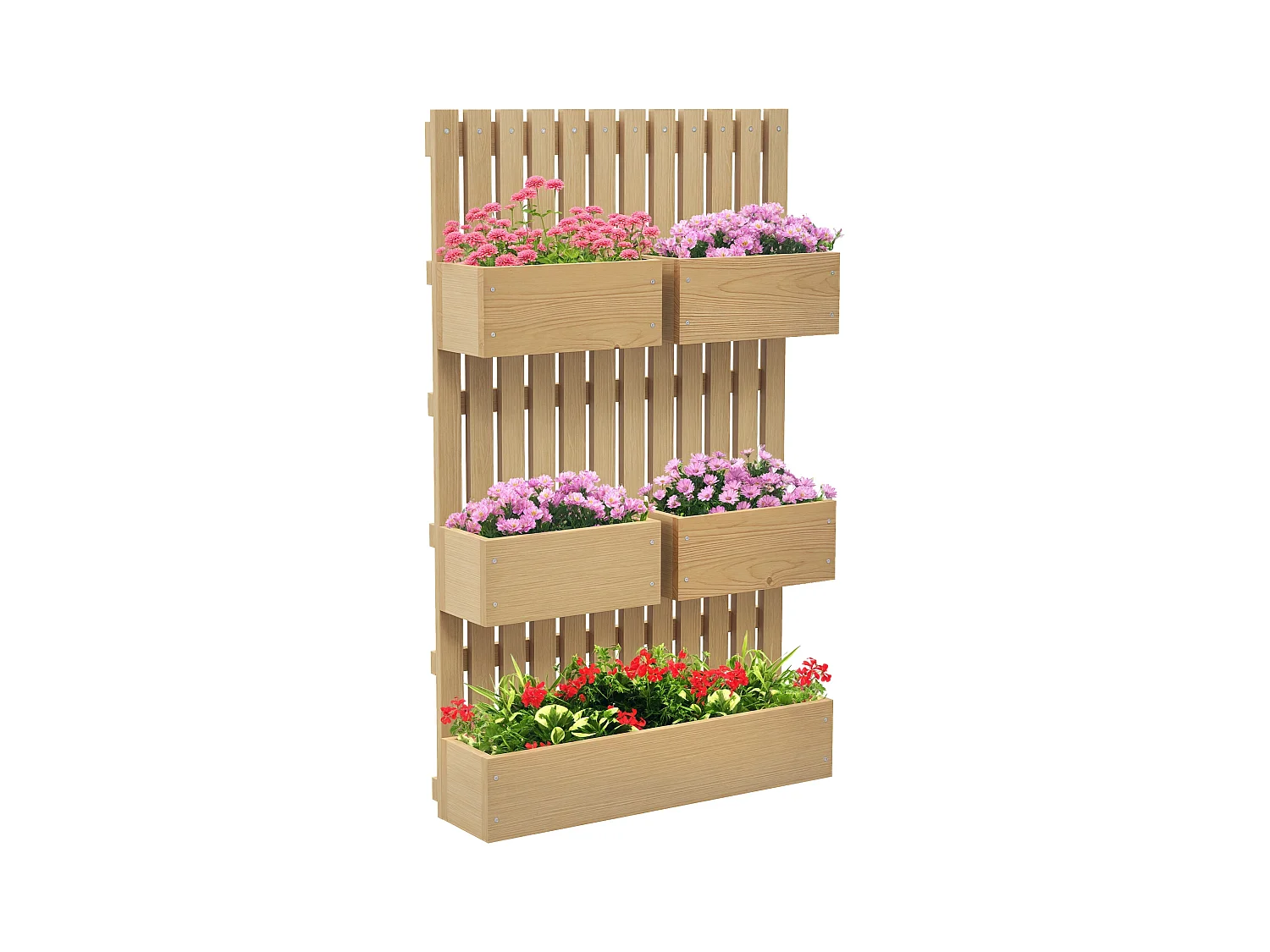 Jardinière murale potager avec 5 bacs amovibles ajustables - dim. 60L x 16l x 100H cm - bois sapin verni