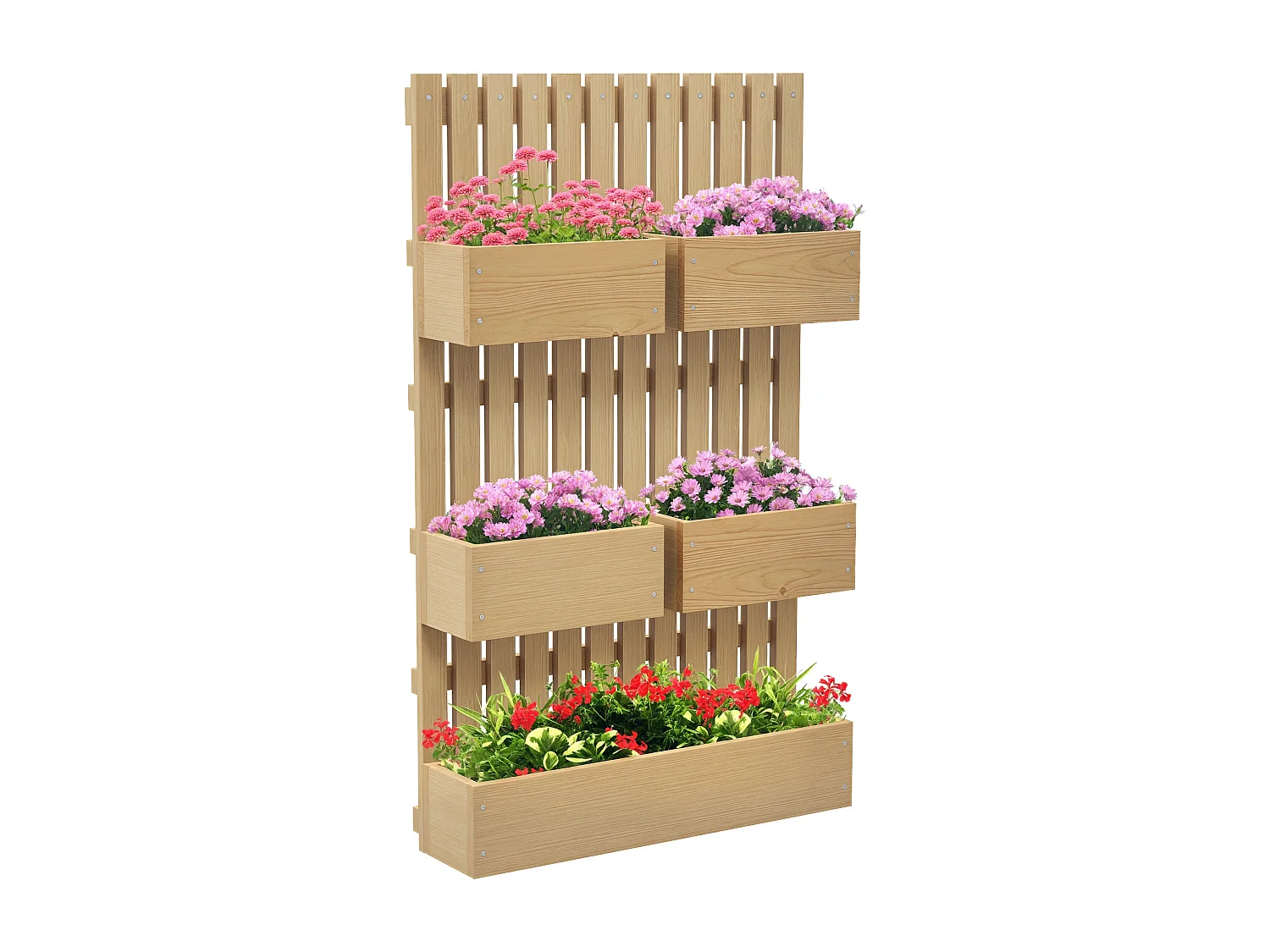 Jardinière murale potager avec 5 bacs amovibles ajustables - dim. 60L x 16l x 100H cm - bois sapin verni