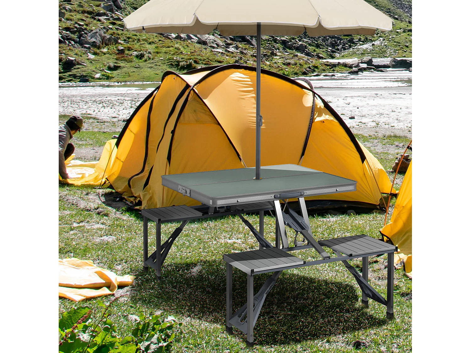 Ensemble table et chaise de camping pliant forme valise pique-nique alu