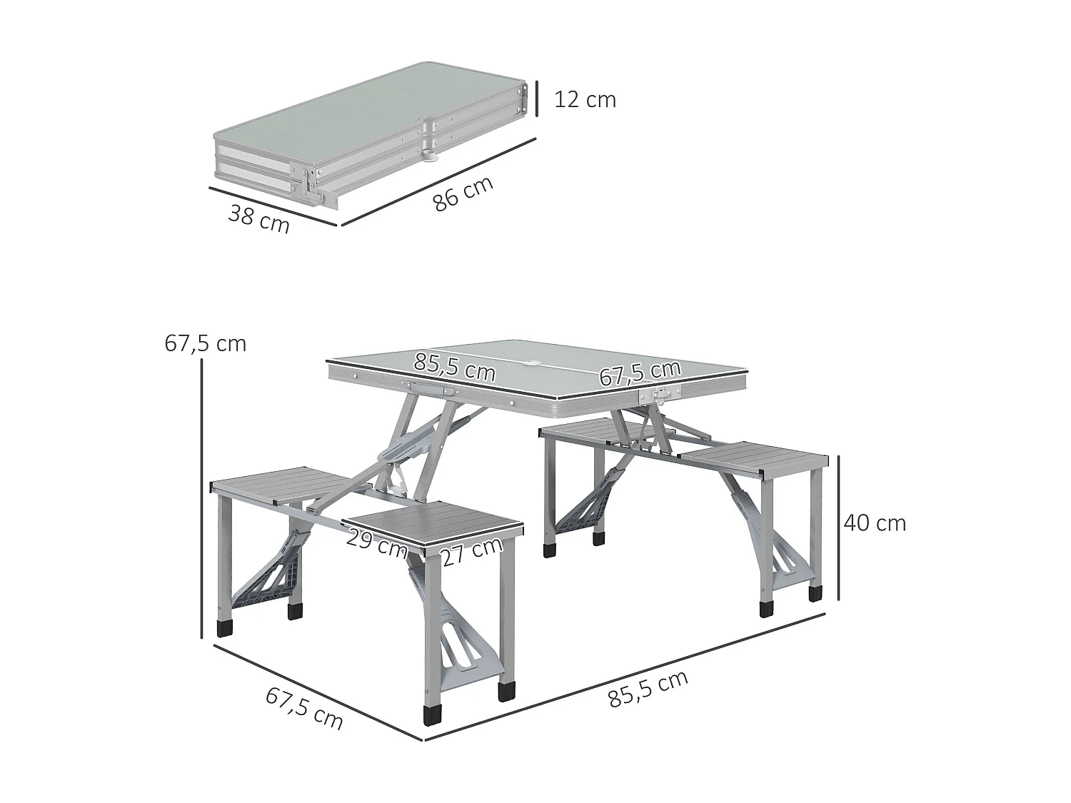 Ensemble table et chaise de camping pliant forme valise pique-nique alu