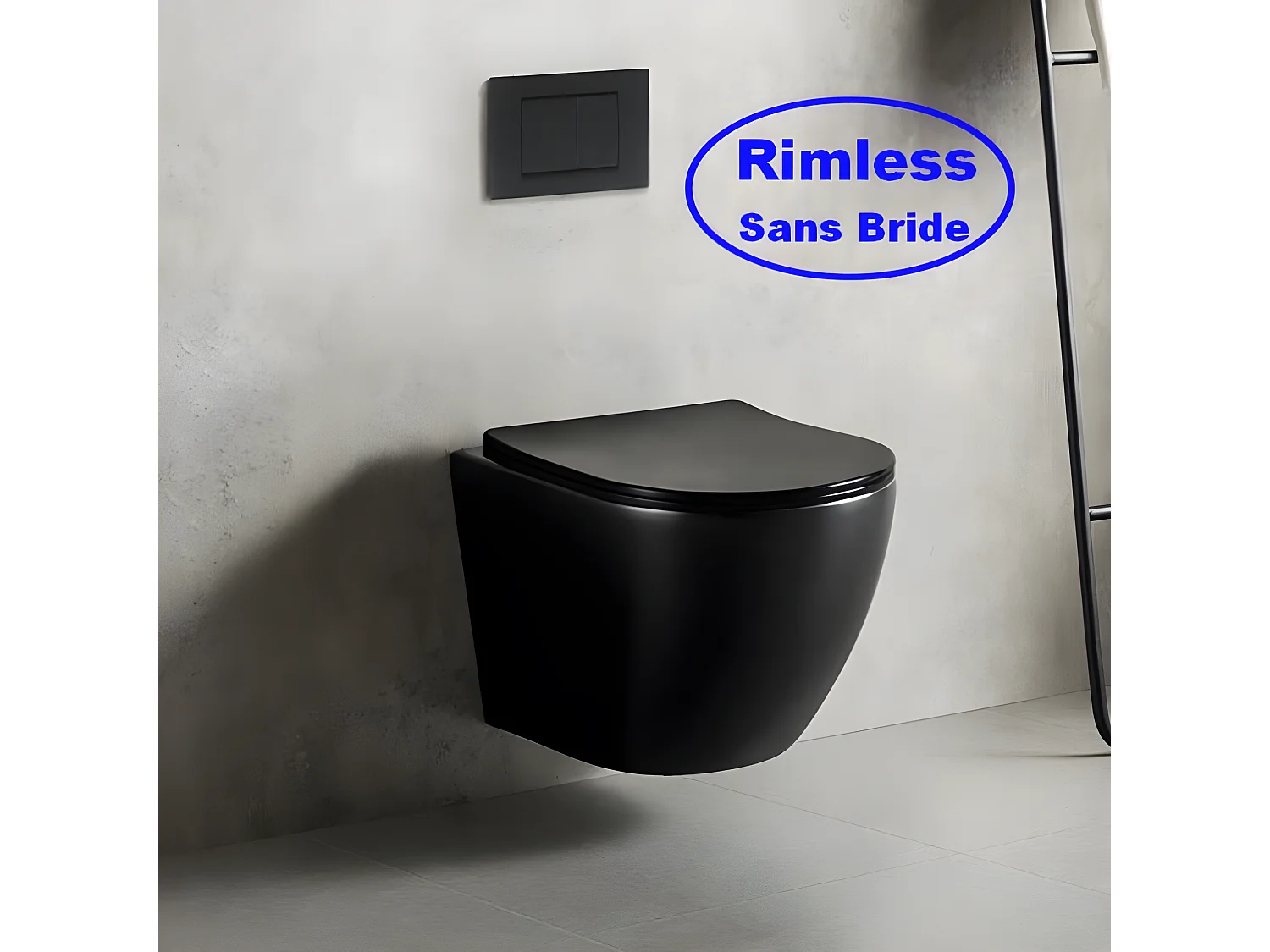 Cuvette WC Suspendu avec Abattant Céramique Noir Brillant 49x36cm Cort