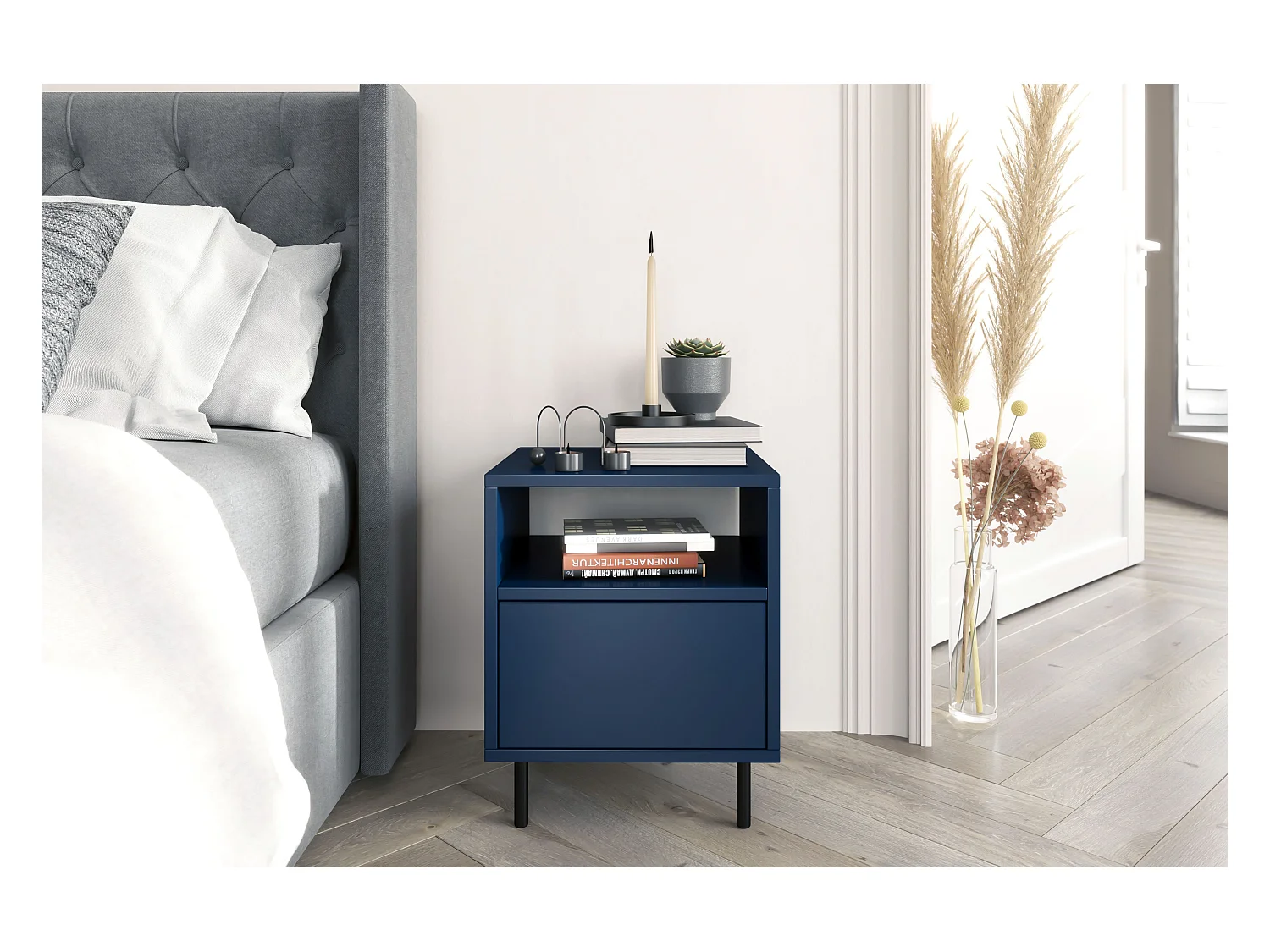 Table de chevet moderne bleu marine MIRKA / 40 cm