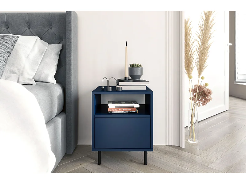 Nachttisch Mirka, marinblau, push to open system, minimalistisch