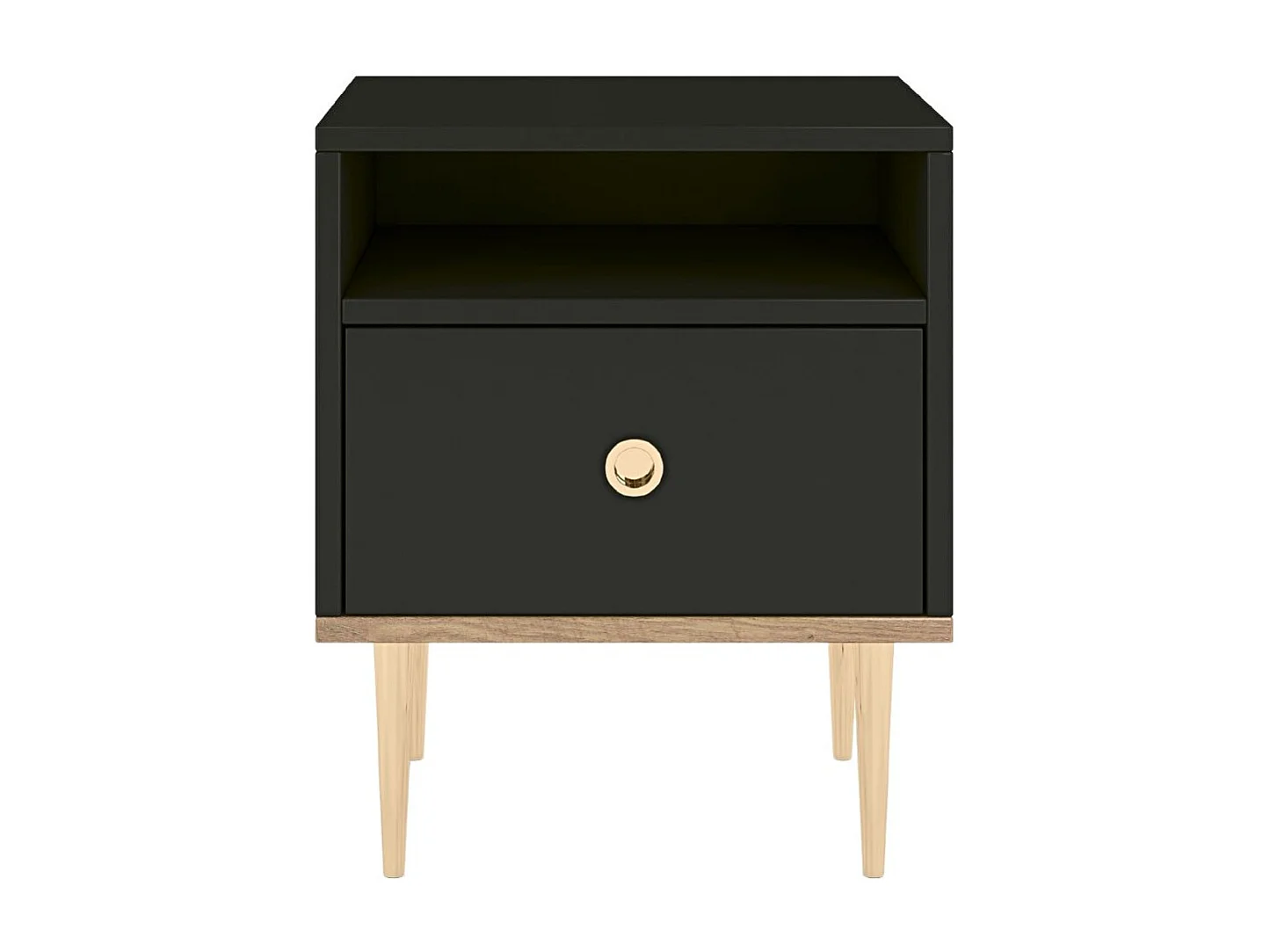 Nachttisch Harmoni, schwarz, eiche, goldene details