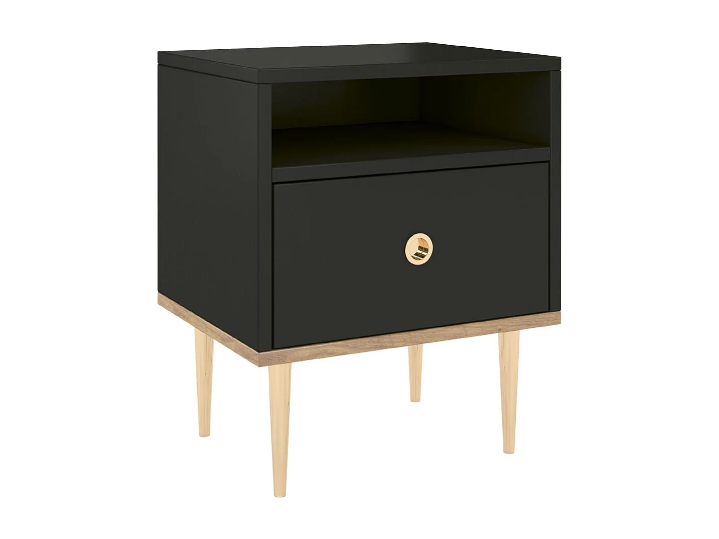 Nachttisch Harmoni, schwarz, eiche, goldene details