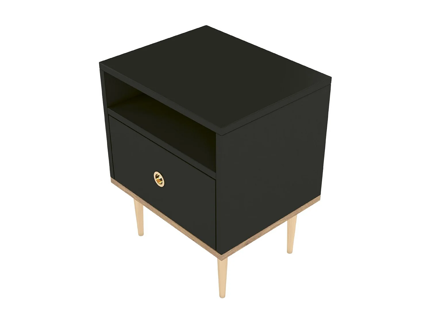 Nachttisch Harmoni, schwarz, eiche, goldene details