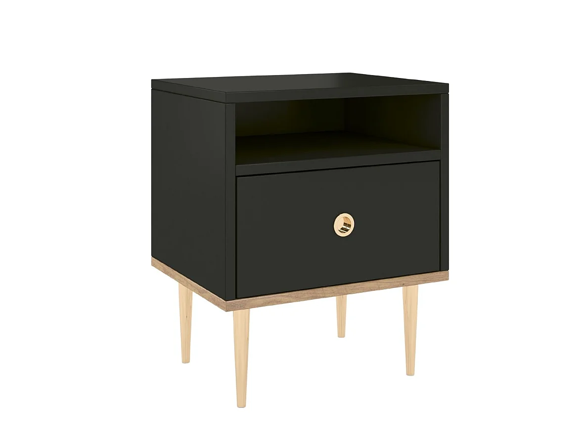 Nachttisch Harmoni, schwarz, eiche, goldene details