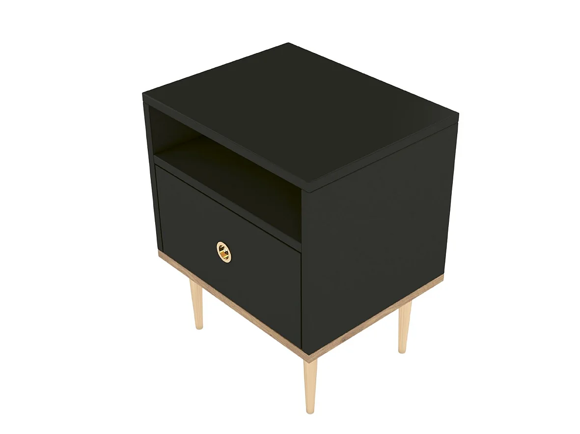 Nachttisch Harmoni, schwarz, eiche, goldene details