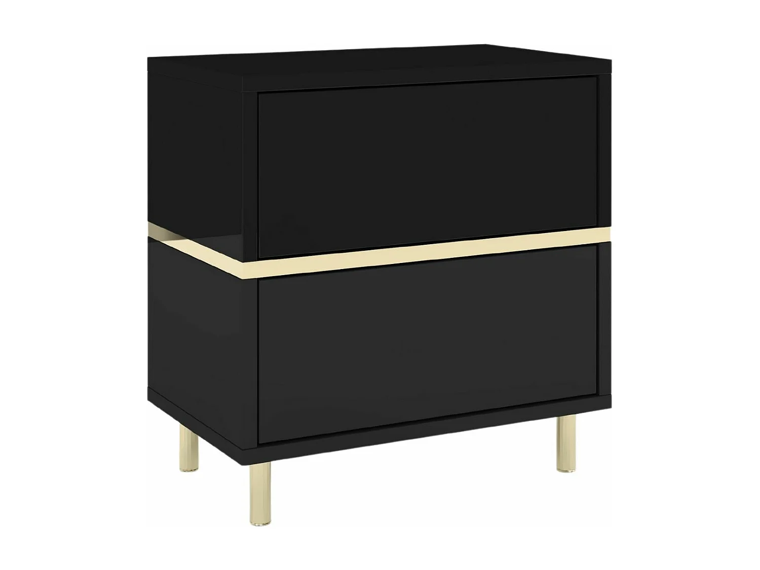 Table de chevet élégante noire MARIKA avec des accents dorés / 49 cm