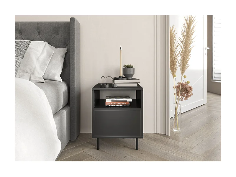 Nachttisch Mirka, schwarz, push to open system, minimalistisch