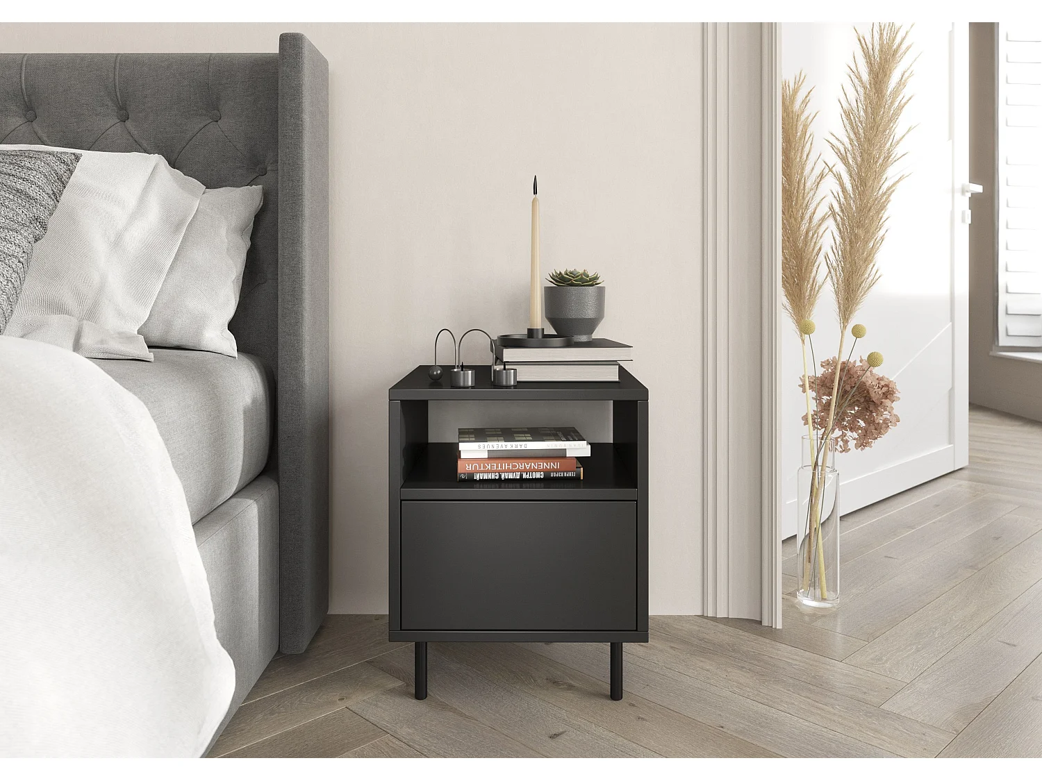 Czarna nowoczesna szafka nocna Dancan MIRKA