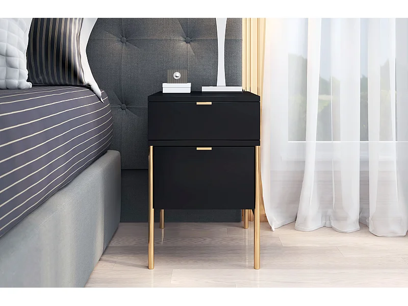 Table de chevet élégante noire POLKA sur des pieds dorés / 38 cm