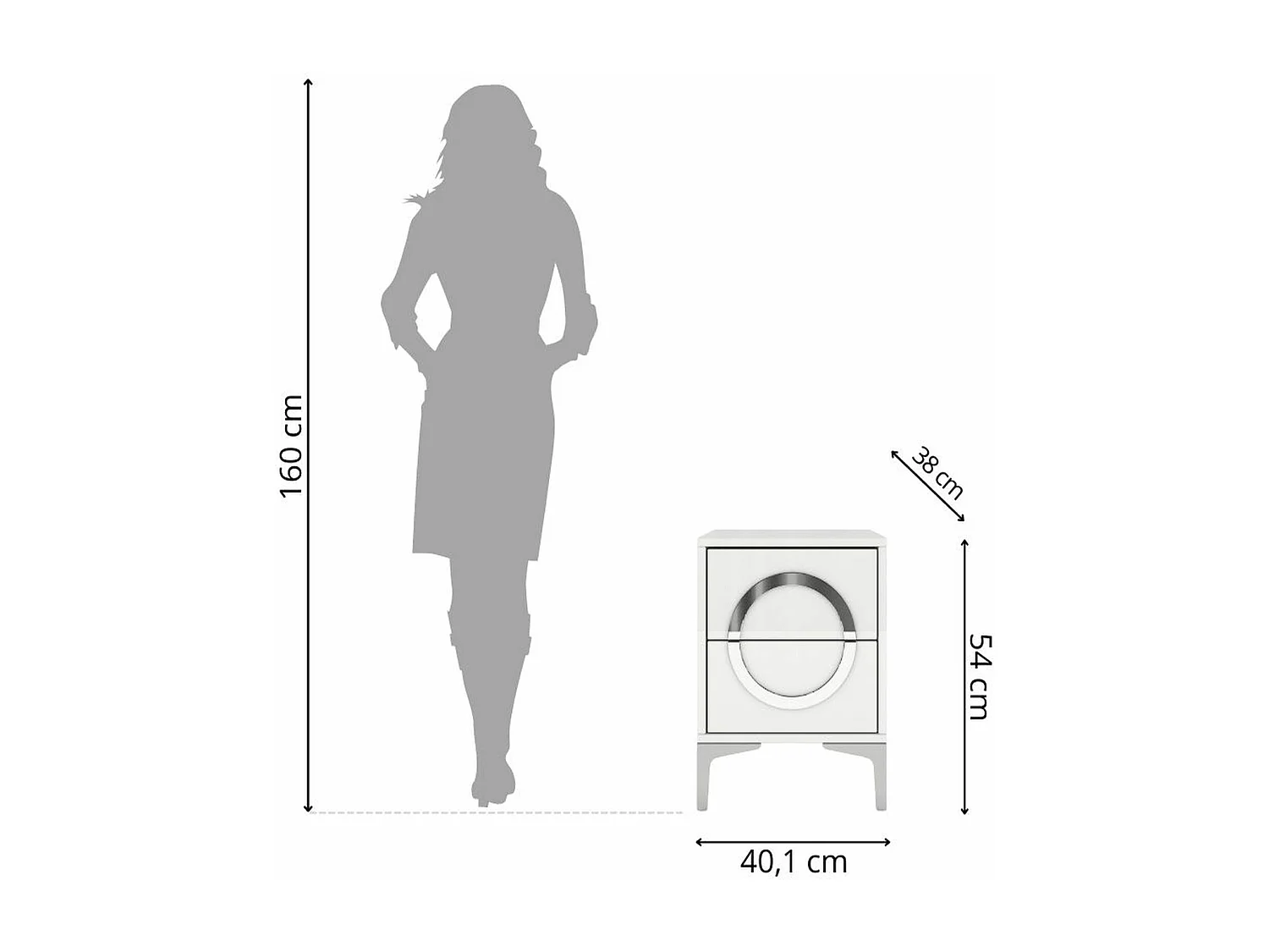 Nachttisch Eva, weiß, silberne akzente, hochlglanz