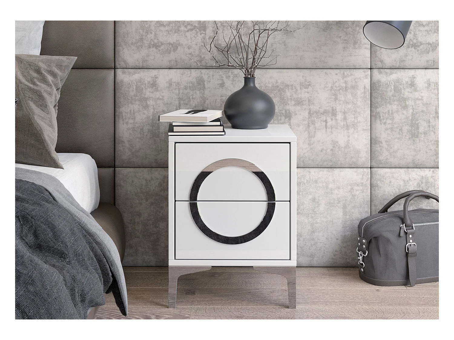 Table de chevet moderne blanche EVA / brillante / 40 cm