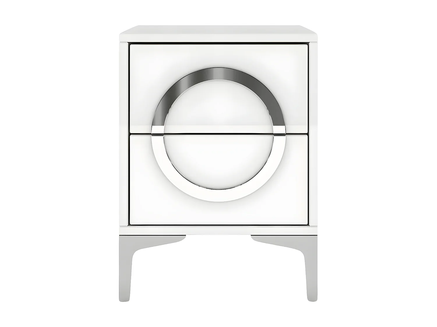 Nachttisch Eva, weiß, silberne akzente, hochlglanz