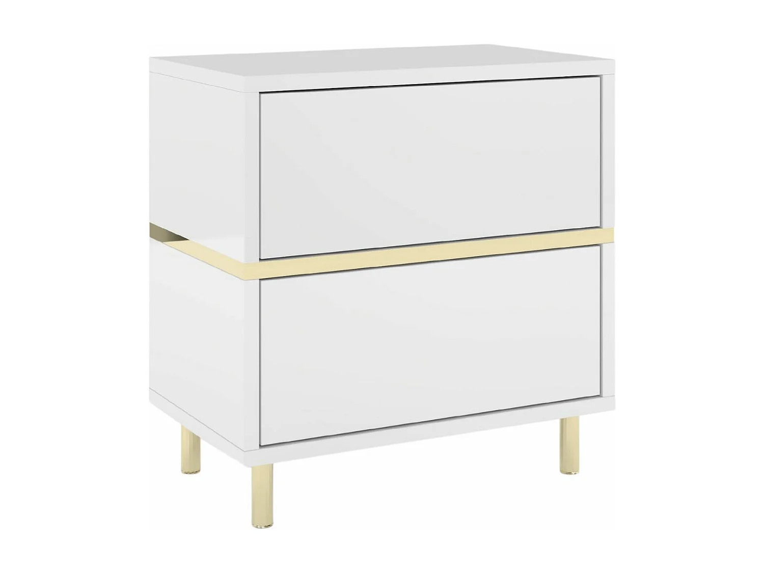 Table de chevet élégante blanche MARIKA avec des accents dorés / 49 cm