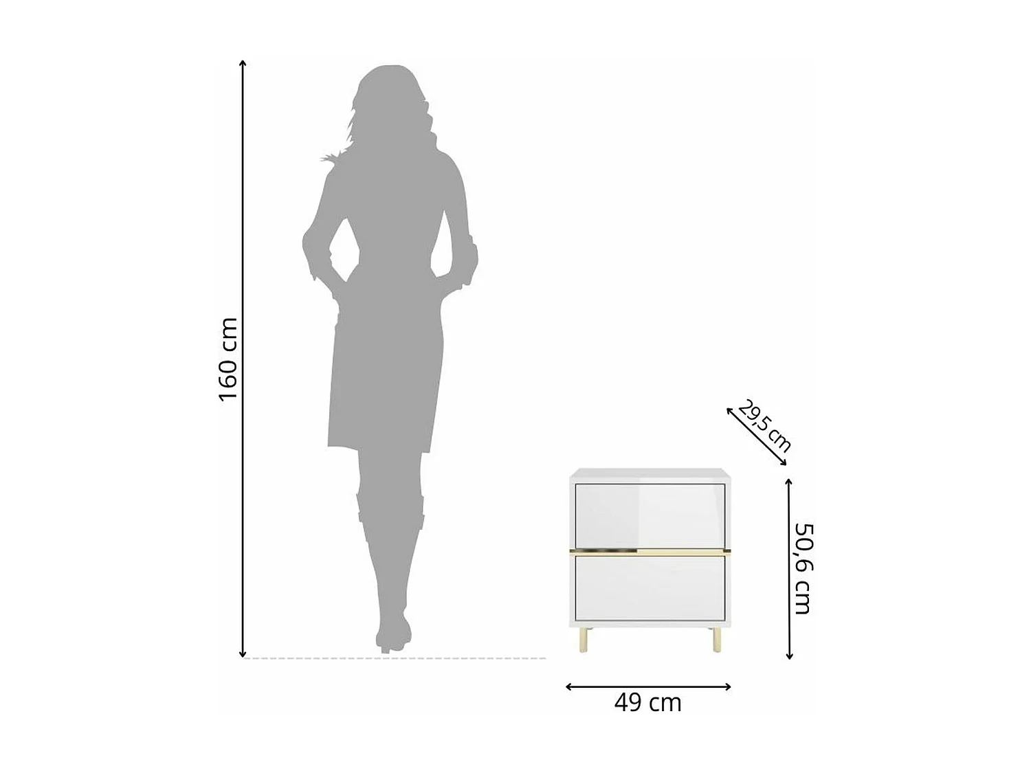 Table de chevet élégante blanche MARIKA avec des accents dorés / 49 cm