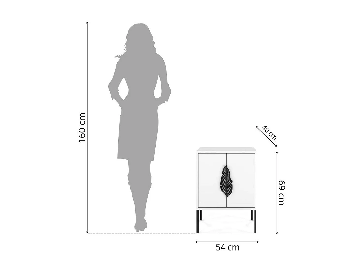 Nachttisch Merlin, weiß, schwarze details