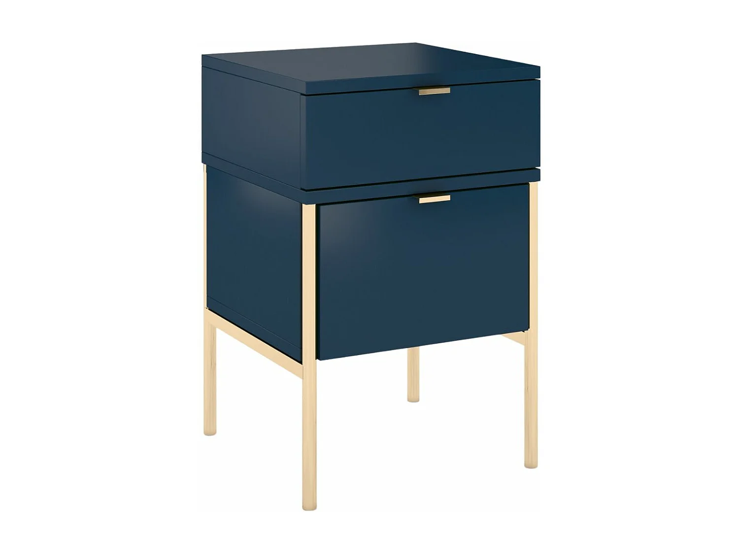 Table de chevet élégante bleu marine POLKA sur pieds dorés / 38 cm