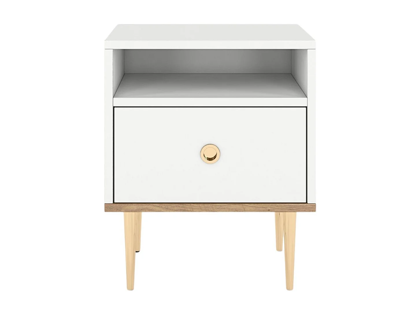 Nachttisch Harmoni, weiß, eiche, goldene details