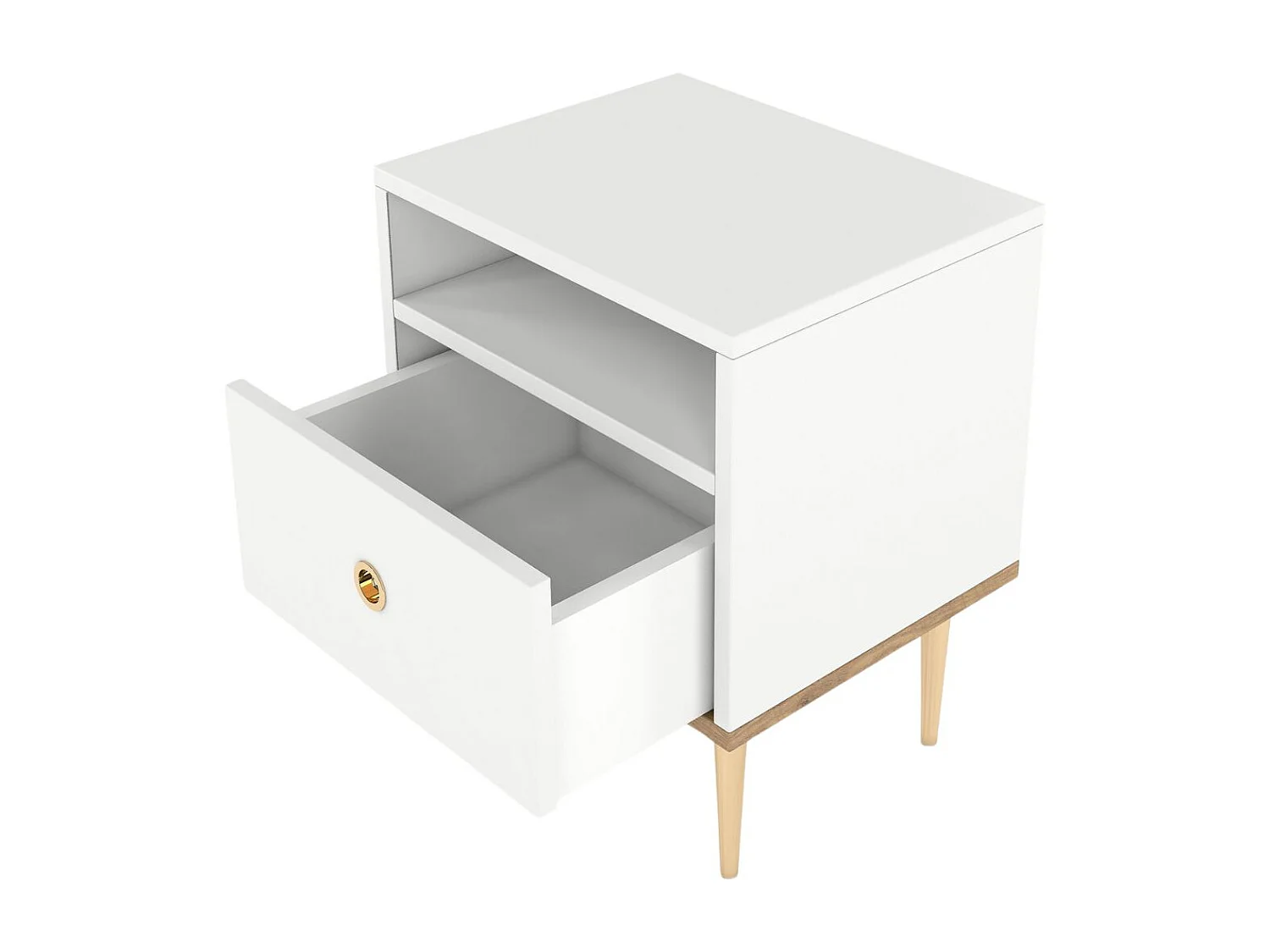 Nachttisch Harmoni, weiß, eiche, goldene details