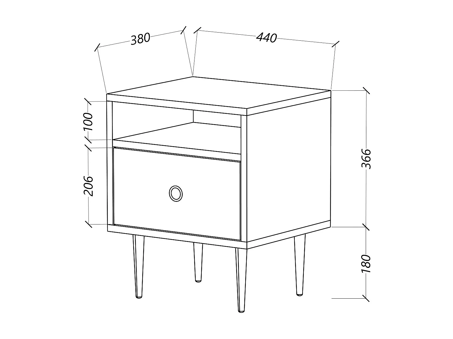 Nachttisch Harmoni, weiß, eiche, goldene details