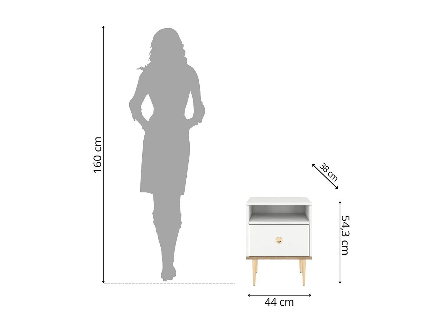 Nachttisch Harmoni, weiß, eiche, goldene details