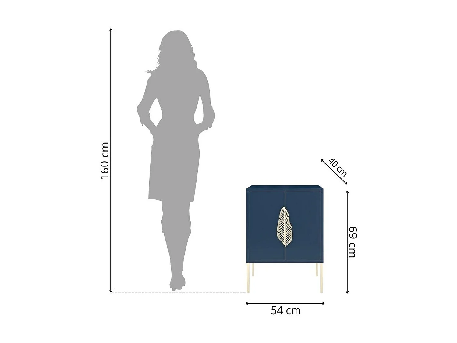 Table de chevet bleu marine MERLIN avec des accents dorés / 54 cm