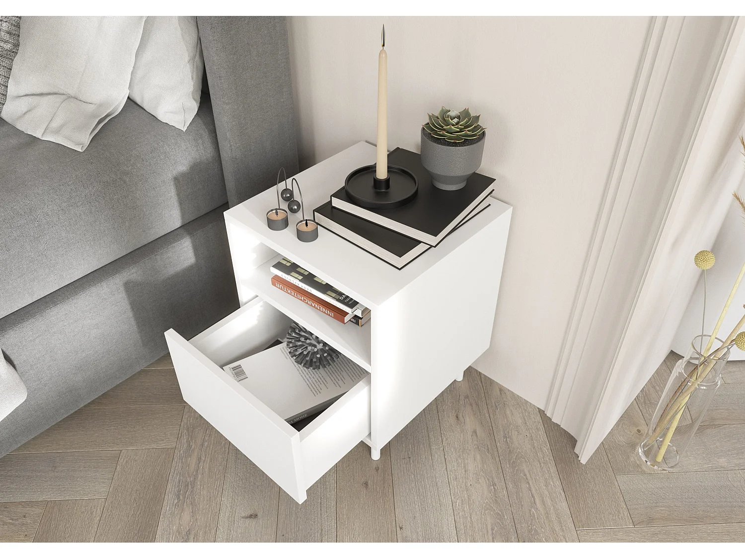 Biała nowoczesna szafka nocna Dancan MIRKA