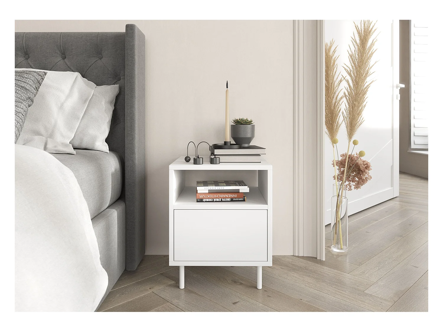 Table de chevet moderne blanche MIRKA / 40 cm