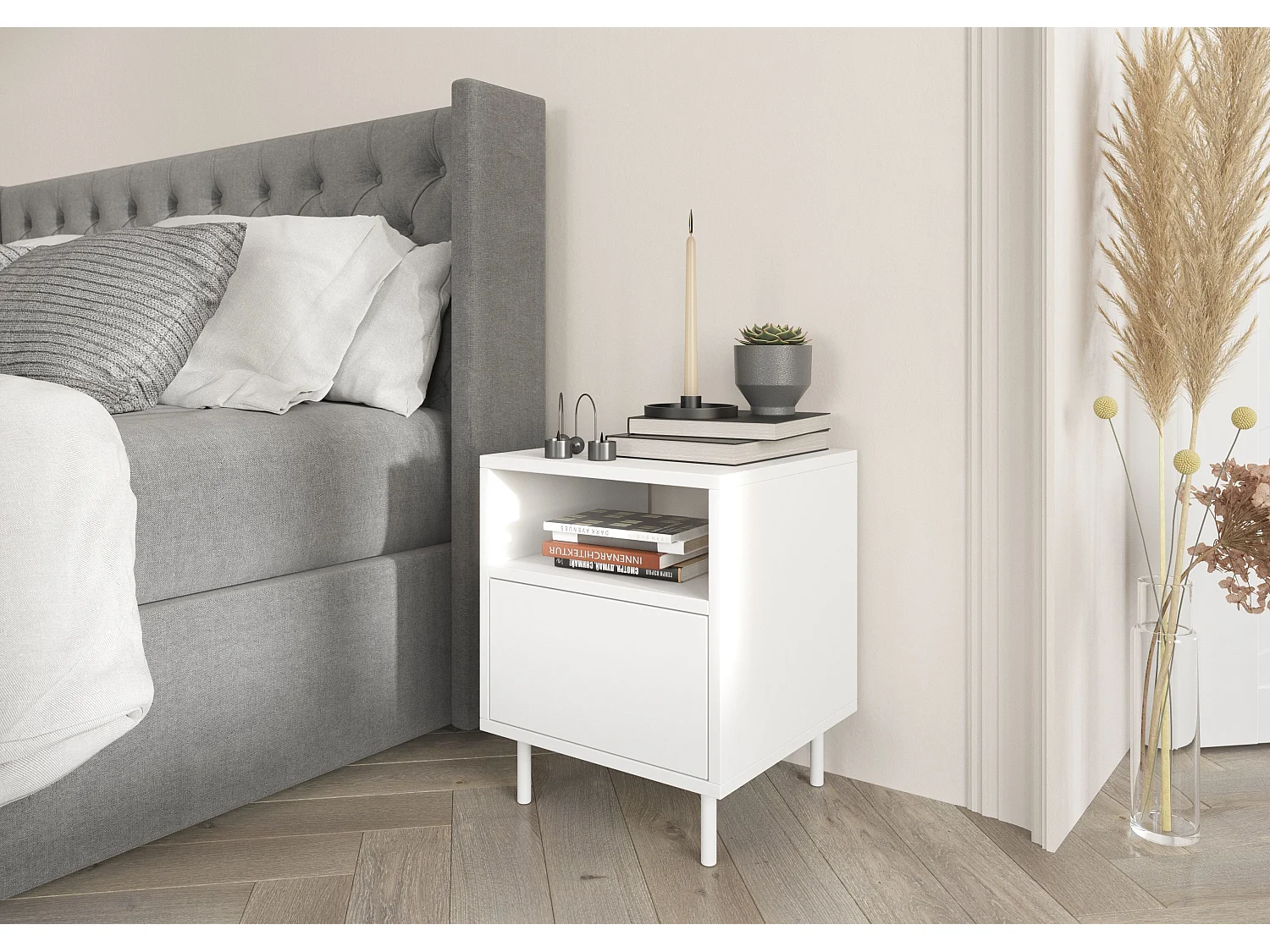 Biała nowoczesna szafka nocna Dancan MIRKA