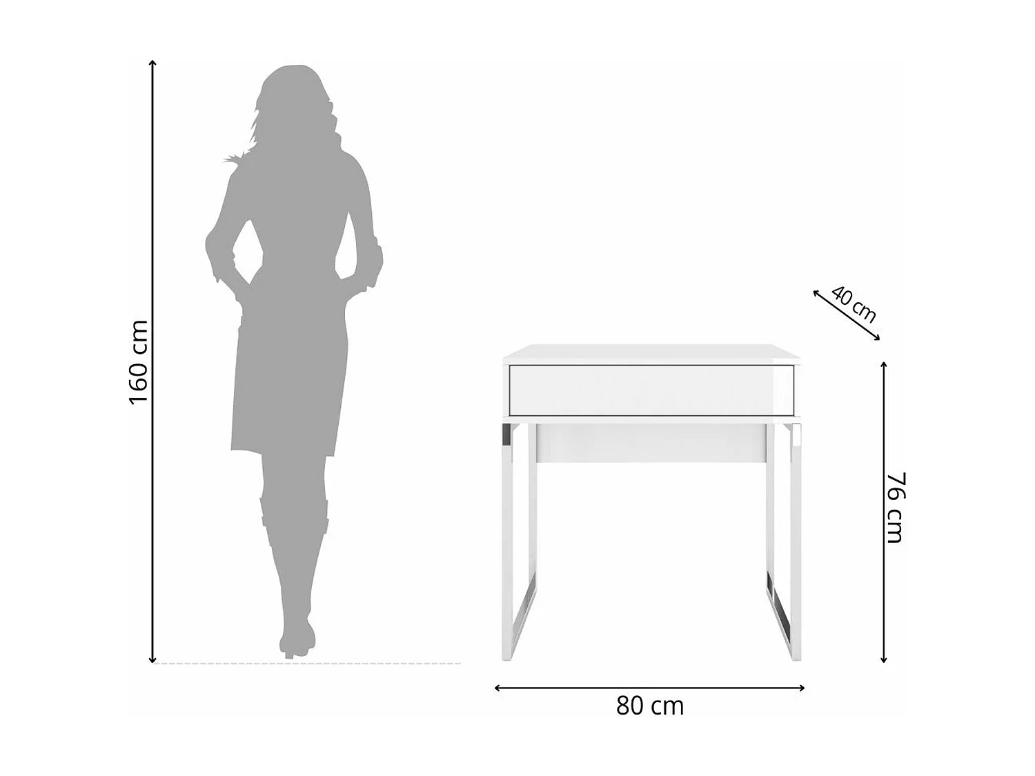 Biała nowoczesna toaletka Dancan EVA ze srebrnym stelażem