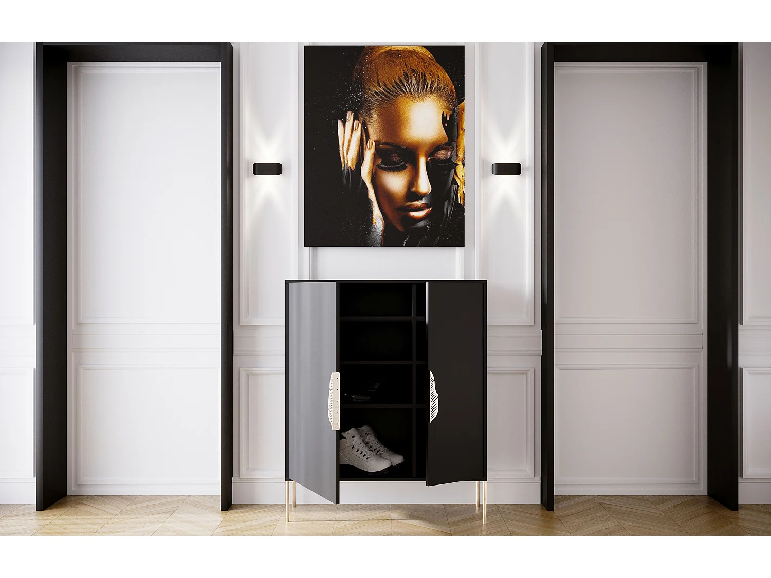 Szafka na buty Skandica MERLIN ze złotymi dodatkami