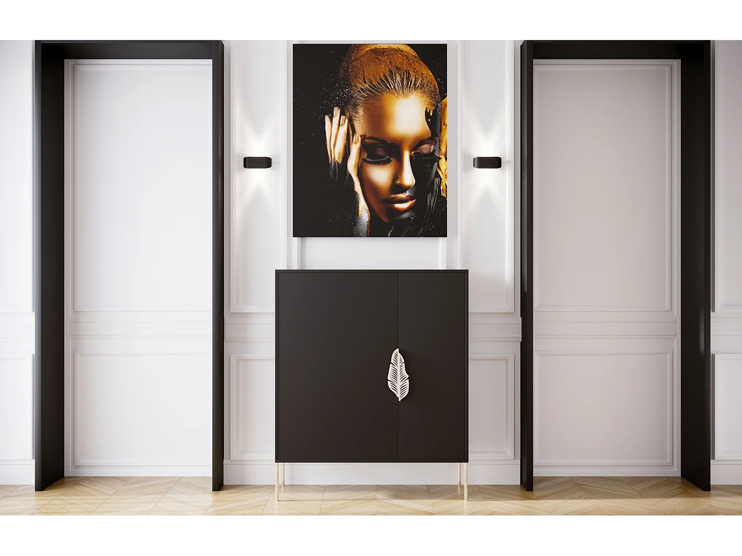 Schuhschrank Merlin, schwarz, goldene details