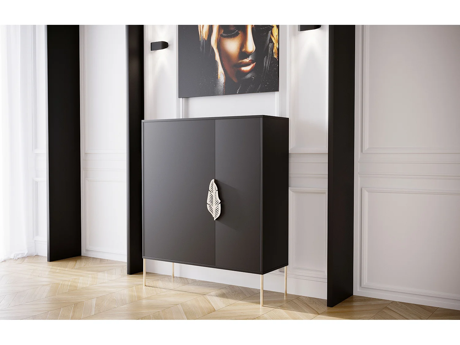 Schuhschrank Merlin, schwarz, goldene details