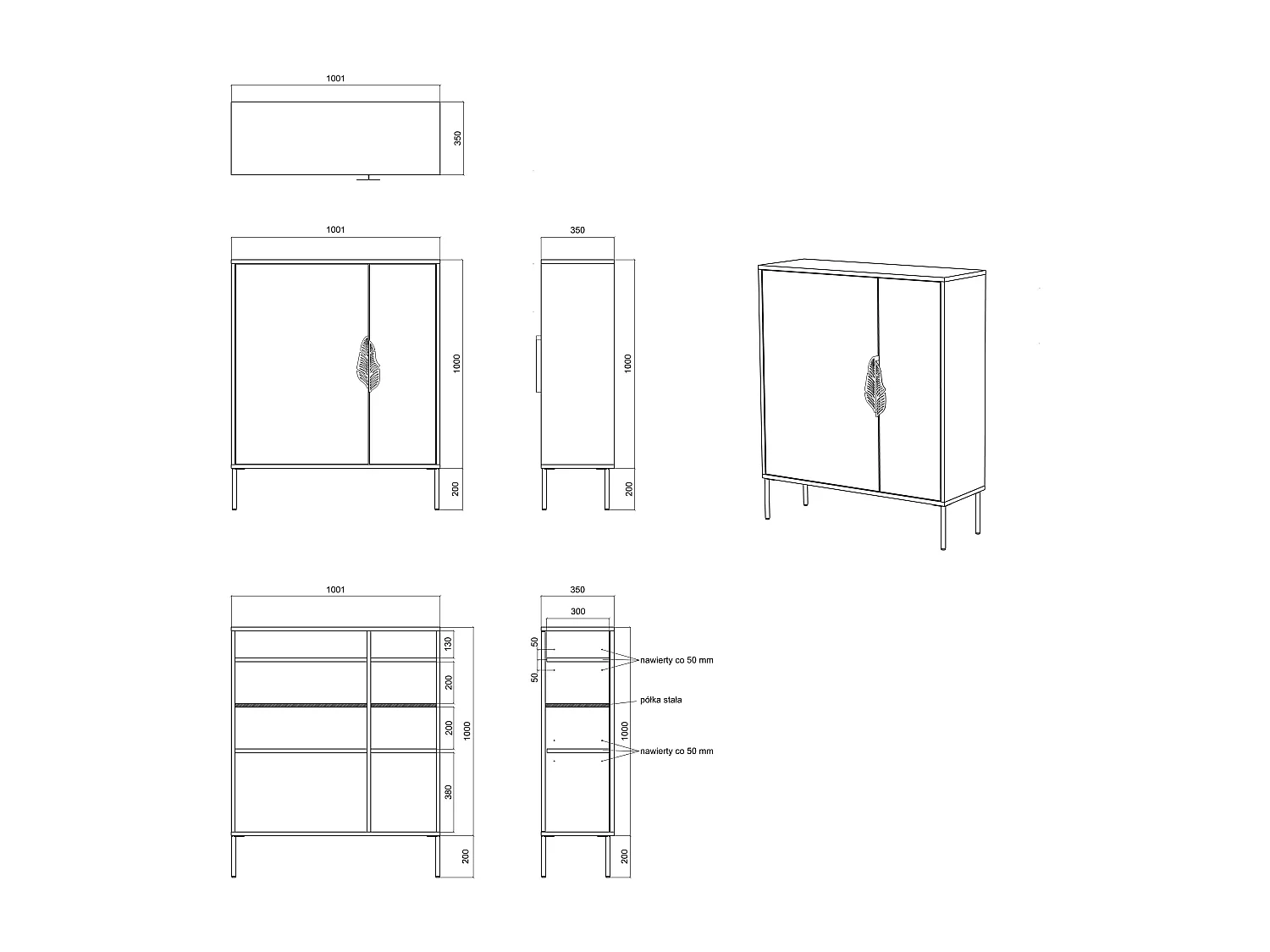 Buffet bleu marine / meuble à chaussures MERLIN avec détails dorés / 100 cm